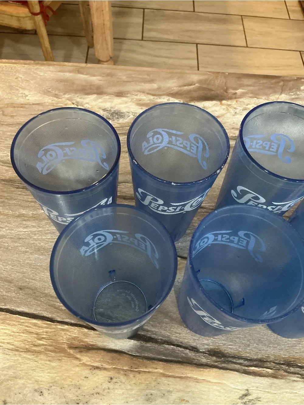 Set of 7 Vintage Pepsi-Cola Blue Restaurant Tumblers 20 oz Retro Diner Cups